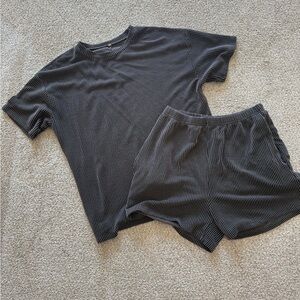 Black Striped T-Shirt and Shorts Set